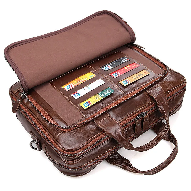 Männlichen mann Umhängetasche Echte Männer Aktentasche Echtem 14 Büro ''laptop M7005 Vintage Business Nesitu Schokolade Portfolio Leder wqOqa