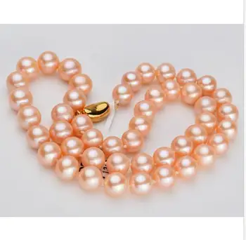 

elegant 10-11mm south sea round gold pink pearl neclace 18inch 925s