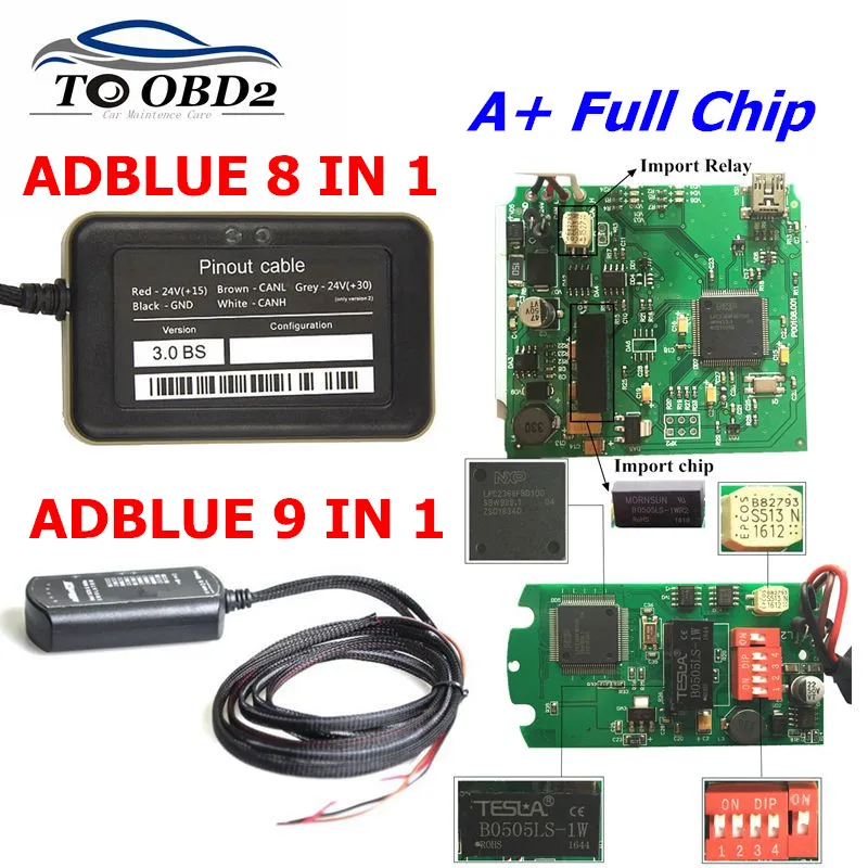 Поддержка Евро 4 и 5 Adblue 9in1 Новое поступление 8 в 1 AdBlue Эмулятор с SCR NOx сенсором OBD2 9 A