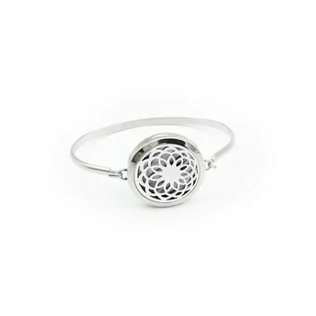 

20mm 25mm 30mm 316L Stainless Steel Locket Flower Bracelet Perfume Essetial Oil Diffuser Locket Bangle