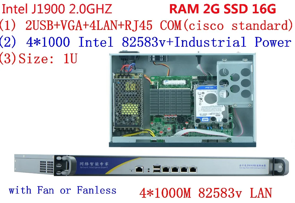High performance 1U router server / firewall server with J1900 2.0GHz 4*82583V 1000mbps Lans RAM 2G SSD 16G High performance 1U router server / firewall server with J1900 2.0GHz 4*82583V 1000mbps Lans RAM 2G SSD 16G