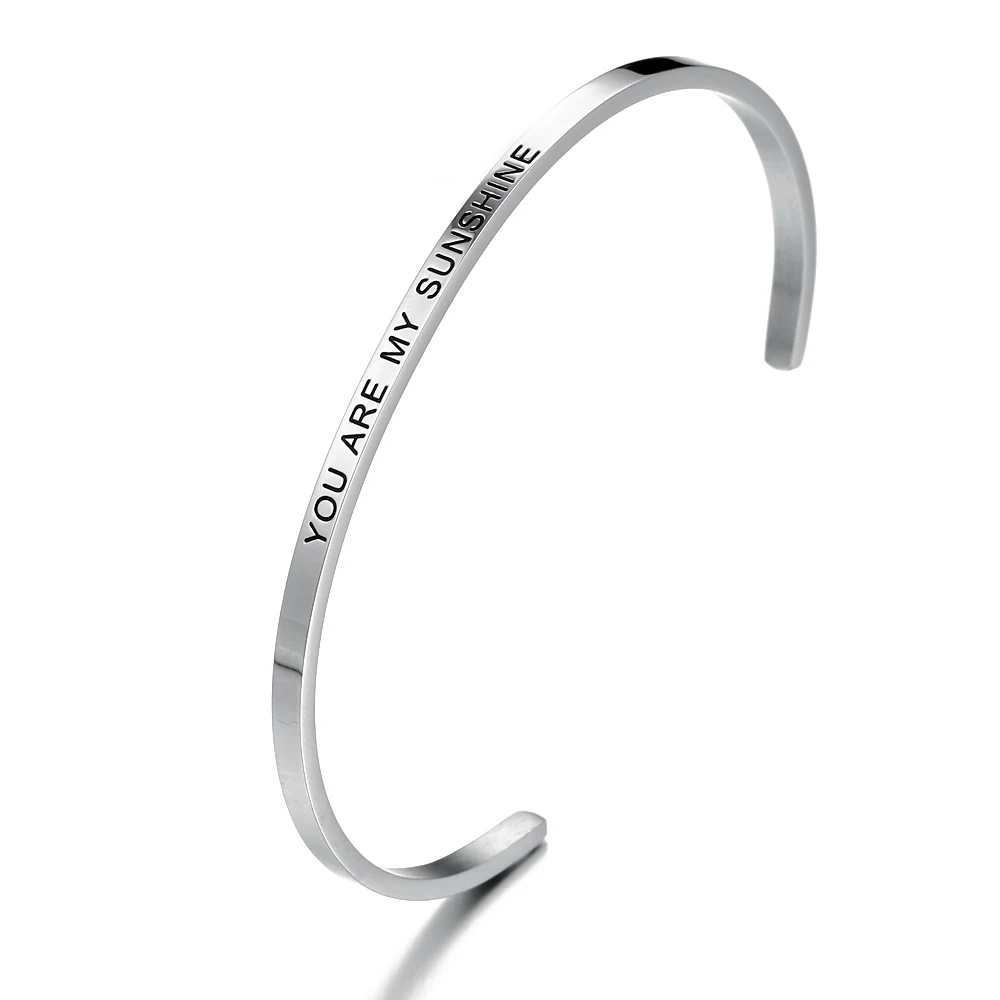 Нержавеющая сталь открытый браслет для женщин модные браслеты и вдохновляющие цитаты мантра браслеты ювелирные изделия подарок - Окраска металла: YOU ARE MY SUNSHINE