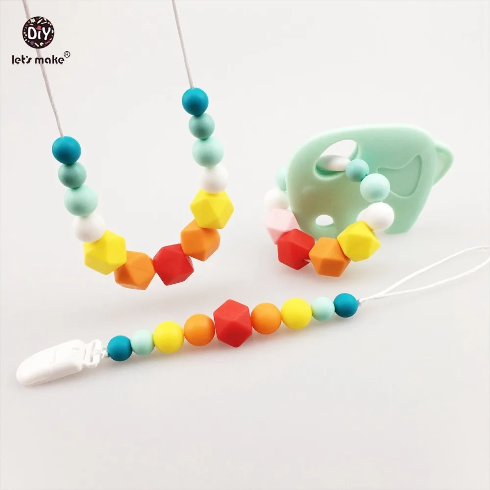 Let's Make Necklace Multicolour Silicon Round Bead Elephant 3pc Nursing