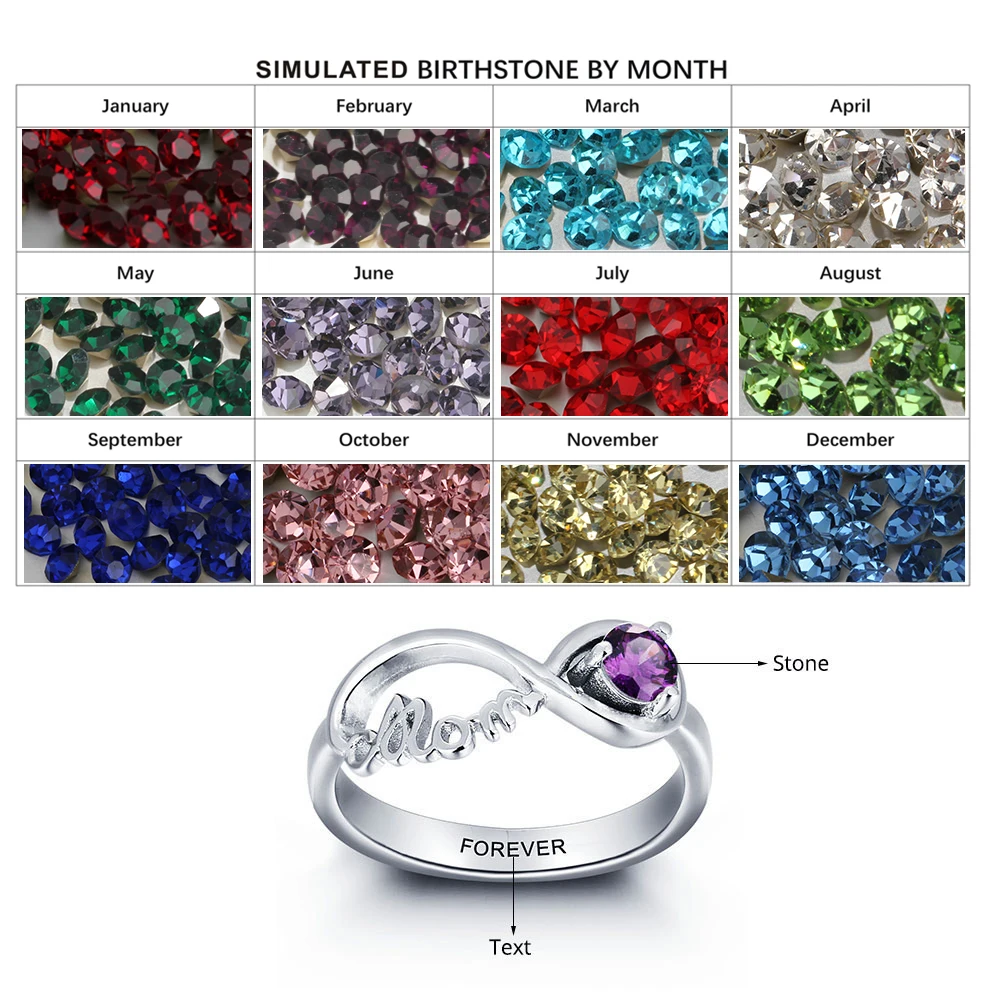 Personalized Engraved Names Birthstone Mom Jewelry 925 Sterling Silver Custom Rings For Women Free Gift Box (JewelOra RI101967)