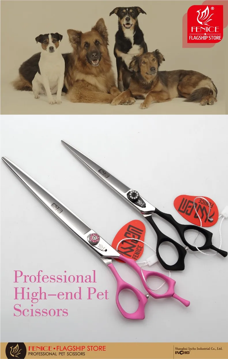Fenice 7,0 7,5 8,0 дюймов профессиональные ножницы для животных для стрижки собак прямые розовые и черные алмазные ножницы