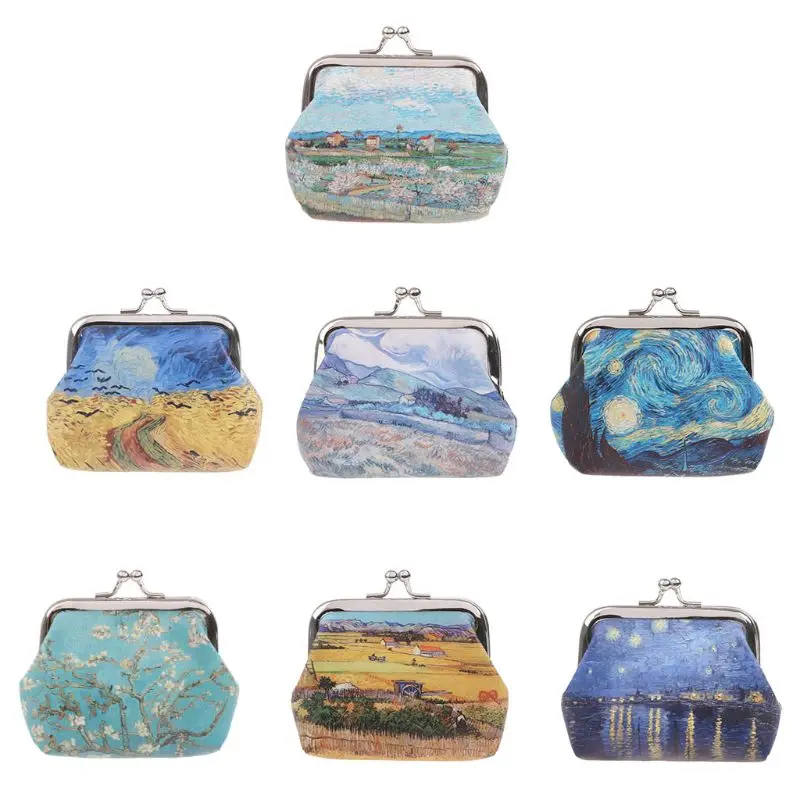 

THINKTHENDO Women Oil Painting Pattern Wallet PU Leather Card Holder Coin Purse Clutch Handbag Bags Girl Cartoon Mini Coin Bags