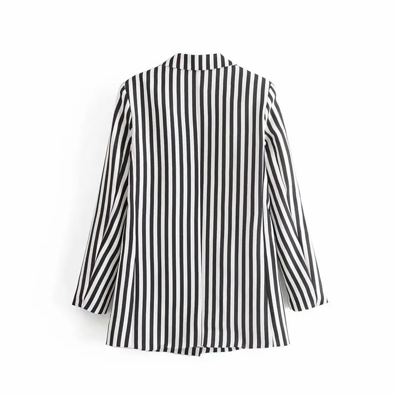 GOPLUS Office Lady Casual Blazer 2019 Spring Slim Black And White Striped Notched Women Blazers Ladies Pockets Tops Outerwear
