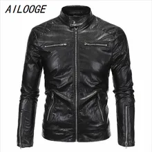 AILOOGE/модная куртка в стиле панк на молнии, приталенная байкерская куртка из искусственной кожи, Мужская зимняя черная мотоциклетная кожаная куртка для мужчин, плюс