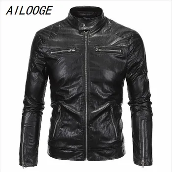 

AILOOGE Fashion Punk Style Jacket Zip Slim Fit Faux Leather Biker Jacket Male Winter Black Motorcycle Leather Jacket Men Plus