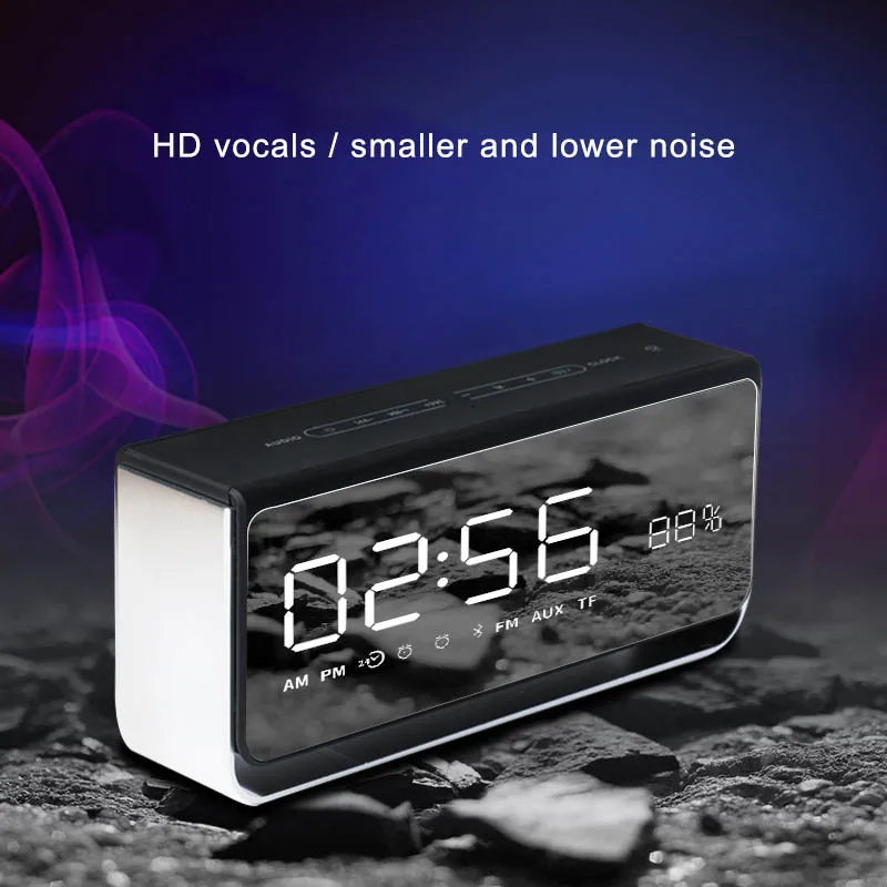 

Hot Portable Bluetooth Wireless Speaker Support FM Card Mirror Clock LSK99