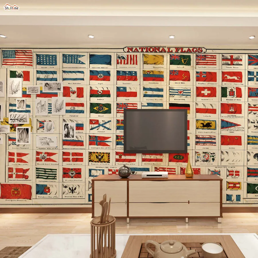 Shinehome Modern Dunia Bendera Nasional Koleksi Kamar 3 D Wallpaper