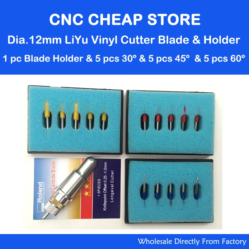 15Pcs Roland Lettering Coltello Lama Roland Plotter Da Taglio Plotter Da Taglio Gcc Carburo Di Alta Qualità 30/45/60 Gradi + Liyu 12 Millimetri Titola