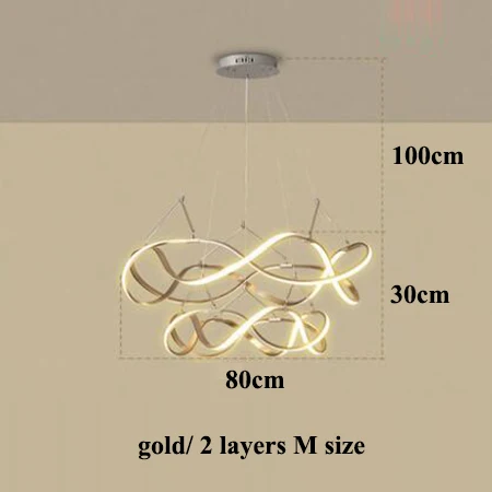 Современный Диммируемый светодиодный светильник-люстра из алюминия для гостиной, светодиодные подвесные люстры, лампа для столовой, светодиодный подвесной светильник, светильники - Цвет абажура: gold 80cm 2 layers