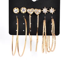 DANZE панк смешанные 6 пар сердце Пентагон шпильки геометрической формы серьги Набор Блестящий Кристалл большой круг серьги набор для женщин дропшиппинг