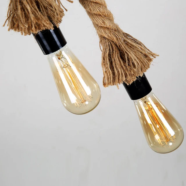 Vintage konopie liny wisiorek światło AC90-260V E27 Loft kreatywna osobowość przemysłowa Lampa wisząca do restauracji Coffee -