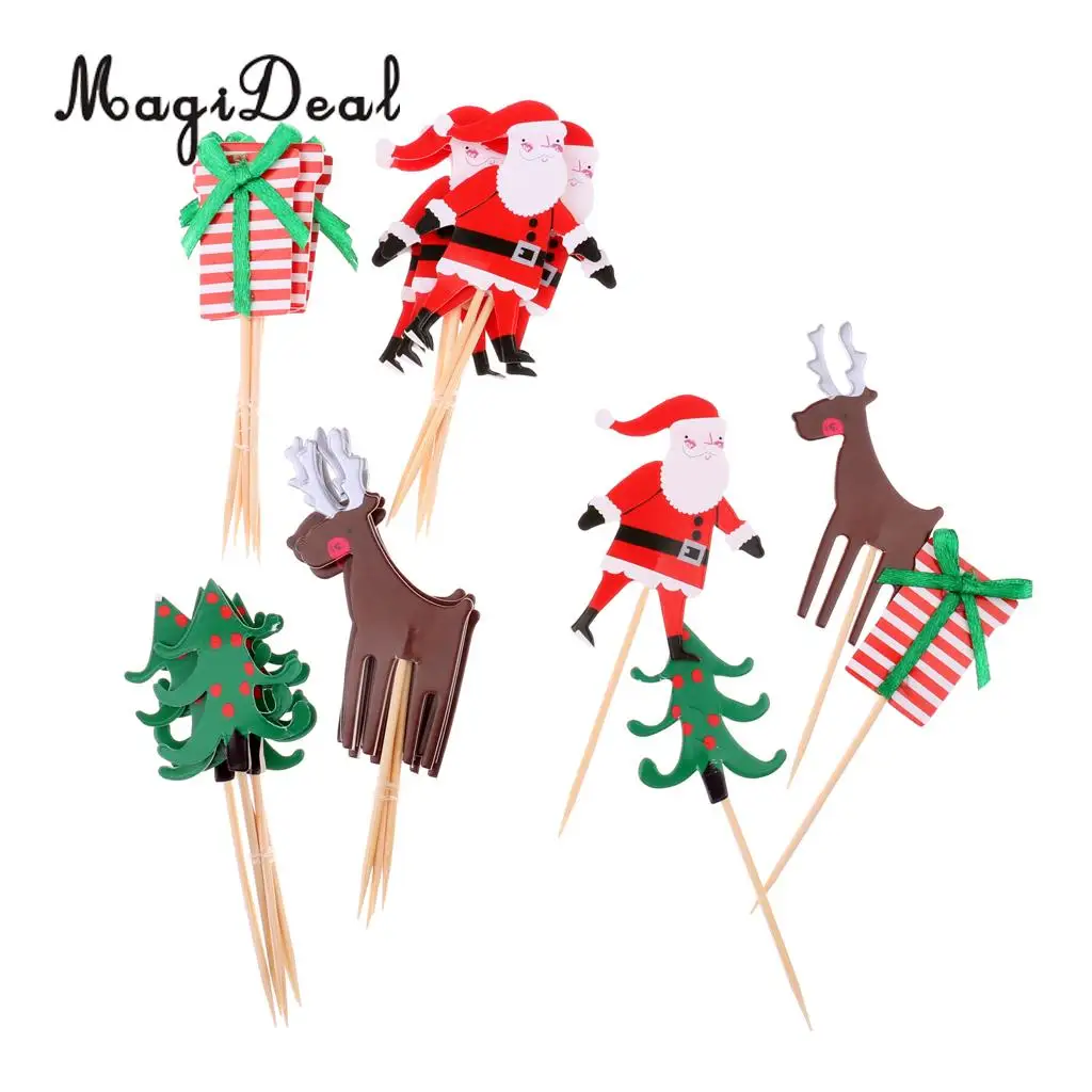 24Pcs Christmas Cupcake Picks Tree Santa Reindeer Gift Box Cake Toppers 