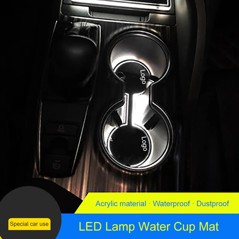 QHCP LED Lamp Water Cup Holder Pad Sticker Acrylic Ambient Light Storage Box Mat Decoration Accessories For Toyota Camry 2018