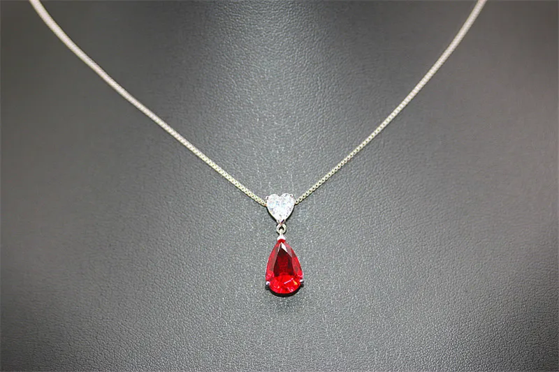 Рубиновый драгоценный камень, Серебро S925 пробы, ожерелье с подвеской, хорошее ювелирное изделие, сердце и капля воды, свадебное классическое ювелирное изделие без цепи