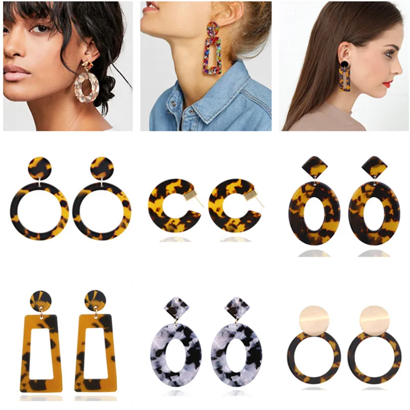 

New Fashion Leopard Print Acrylic Earring Personality Atmosphere Exaggerated Edition Geometric Dark Brown Earrings for Women