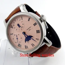 Parnis 43 мм Роскошный белый циферблат механические часы GMT кожаный ремешок ручной обмотки 6497 мужские часы