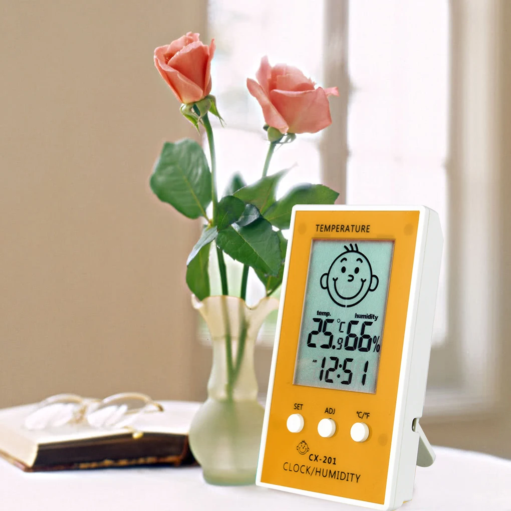 

Digital LCD Thermometer Hygrometer Clock Humidity Temperature Meter Baby Face Comfort Level Display Weather Station