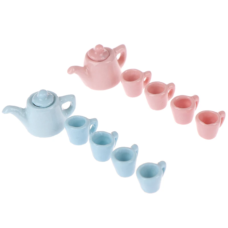 

1:12 Miniature Modern Solid Color Porcelain Tea Cup Set Ceramics Tableware Kitchen Dollhouse Teapot 5Pcs/set