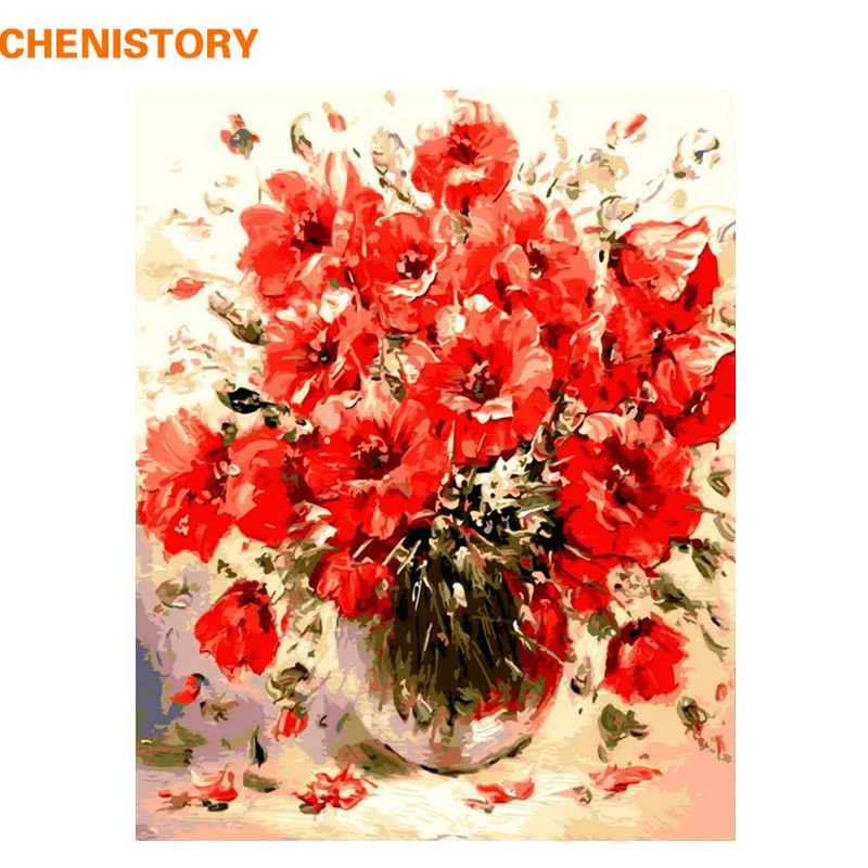 Chenistory красный красочный цветок Diy цифровая картина маслом комплекты номеров краска для рисования по номерам уникальный подарок для домашний декор, произведение искусства