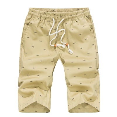 summer new fashion fish bone print cotton business casual shorts men's large size shorts - Цвет: khaki