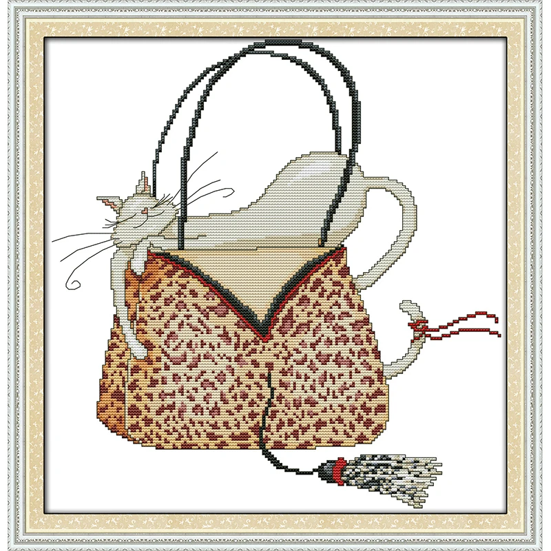 

Cat in the bag patterns cartoon animal DIY Counted Cross Stitch Embroidery A Cross Cross-Stitch Home Decoration Fashion crafts