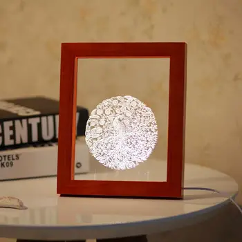 

Wood Bird Queen Creative Lamp 3D Acrylic Photo Frame Light USB Port Real Wood LED Desk Lamp Birthday Present New Strange Lights