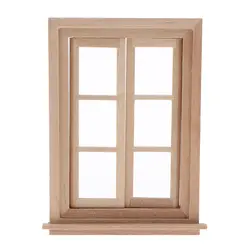1:12 Масштаб Мини деревянное окно, двойная Рабочая 6 Панель Неокрашенная древесина, кукольный домик DIY аксессуар мебель, светло-желтый