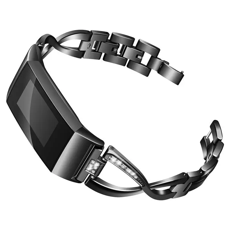 Элегантный ремешок для часов для Fitbit Charge, 3 ремешка, сменный металлический ремешок из нержавеющей стали, браслет для Charge 3 для женщин - Цвет: Черный
