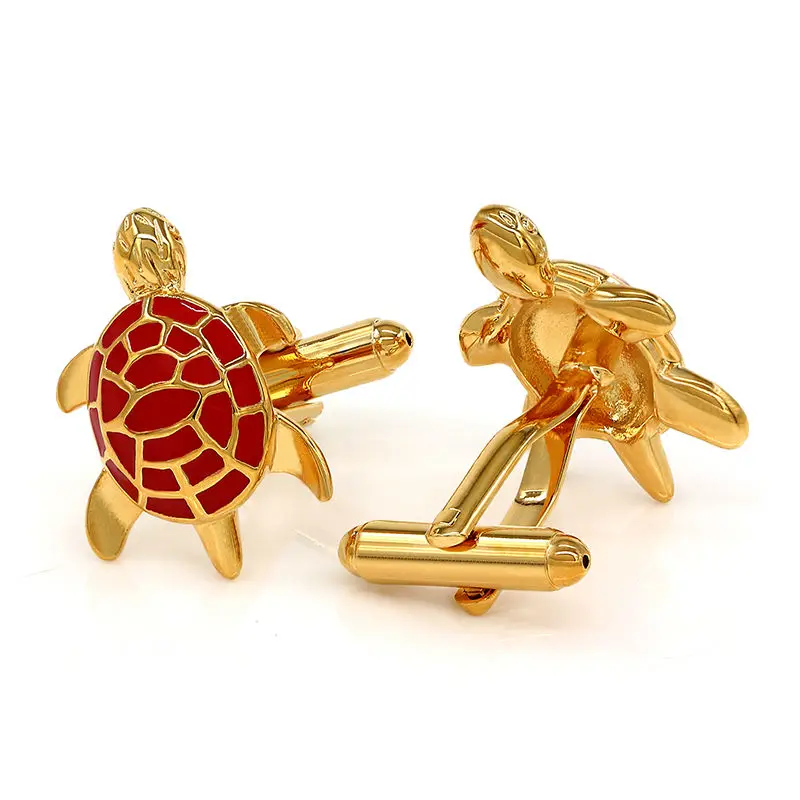 Gold-Tone Men/'s Cuff Links Red Turtle Design Mens Cufflinks