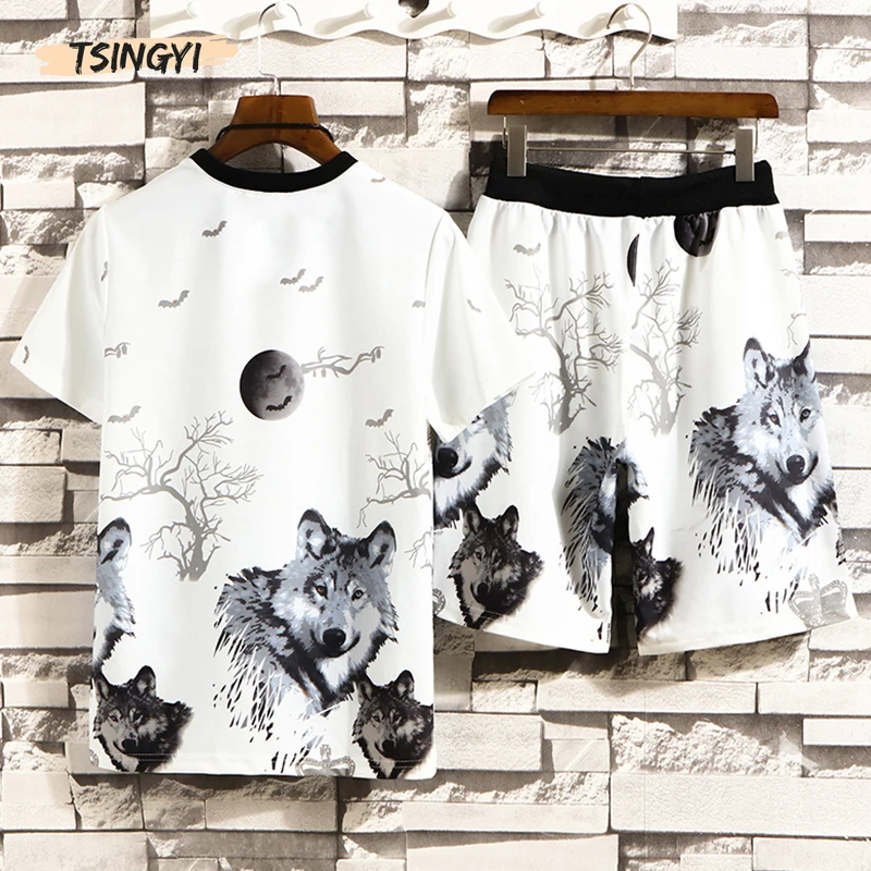 Tsingyi Summer 3D printed Wolf Men's Sportswear Sets T-shirt + shorts Cool Tracksuit Men Suits Two Pieces Casual Man Clothing Tsingyi Summer 3D printed Wolf Men's Sportswear Sets T-shirt + shorts Cool Tracksuit Men Suits Two Pieces Casual Man Clothing