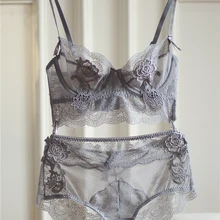 Цветочный комплект с бюстгальтером, сексуальный дышащий Женский комплект нижнего белья, большой размер, кружевной комплект со стальным кольцом, комплект нижнего белья Пуш Ап