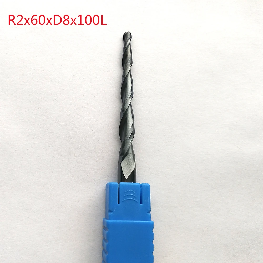 1 шт. R2 * D8 60 100L 2F HRC55 Вольфрам твердосплавные удлиненные конические концевые фрезы