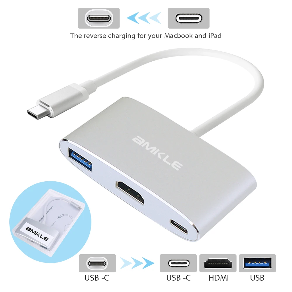 

Type C USB 3.1 Male to HDMI USB 3.0 Type C Charger Adapter Female for Macbook Google Chromebook HP Dell