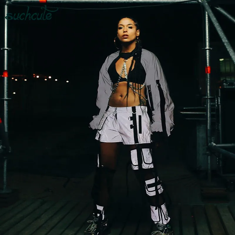 

SUCHCUTE Female Cropped Jacket Metal Chain Women's Winter Woman Coats 2019 Spring-Fall Jacket Steampunk Gothic Streetwear Coat