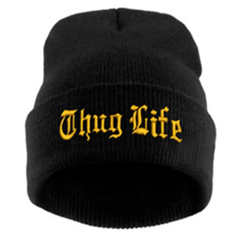 Черная шапка с надписью для мужчин THUG LIFE, шерстяные вязаные шапки, мужские и женские зимние шапочки с черепами, Женские повседневные Шапки, Шапки