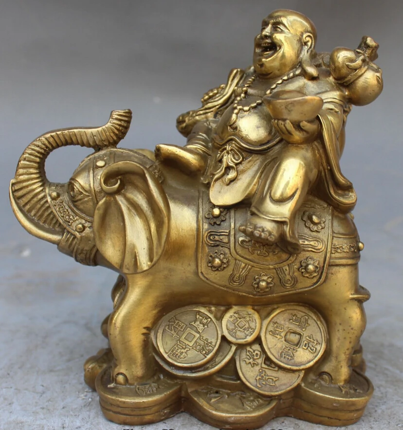 

xiuli 002479 Chinese Buddhism Bronze Brass Wealth Auspicious Elephant Maitreya buddha Statue