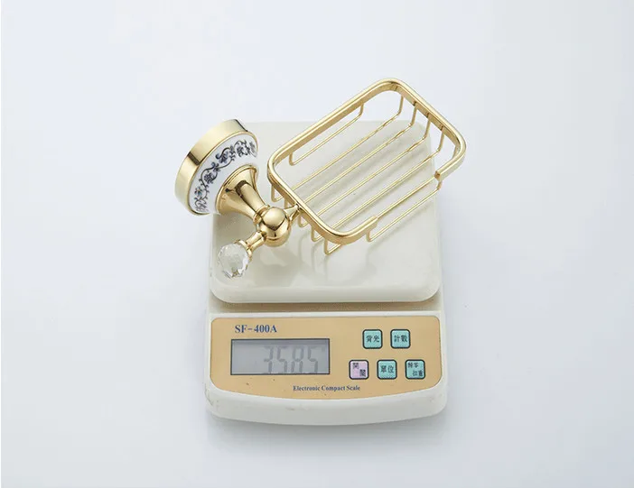 Free shipping Gold-plating luxury Chinese ceramic stainless steel bathroom soap dish soap basket holder cesta de jabon G5003