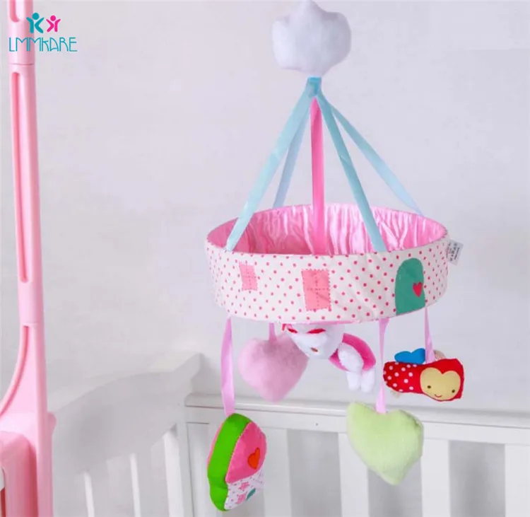 Погремушки для новорожденного ребенка розовый кролик музыка вращающийся кроватки колокол умиротворяющий переносная музыкальная игрушка для девочки спальня украшения детские постельные принадлежности набор