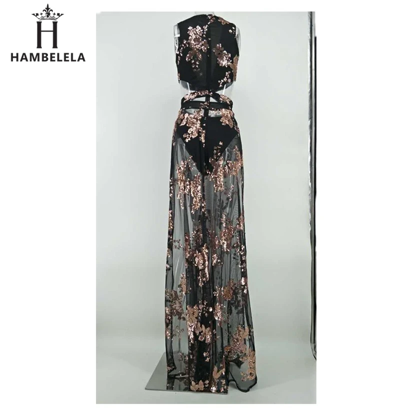 HAMBELELA 2019 High Split Maxi Dress Chiffon Sexy Evening Party Clubwear Spaghetti Strap Dress Sequin Sexy Backless Women Dress (2)