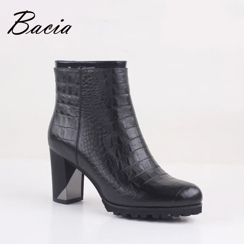 

Bacia Woman Natural Sheepskin Leather Ankle boots, 8cm High Heels Shoes, Winter with Wool Fur Inside And Autumn with Plush VC025