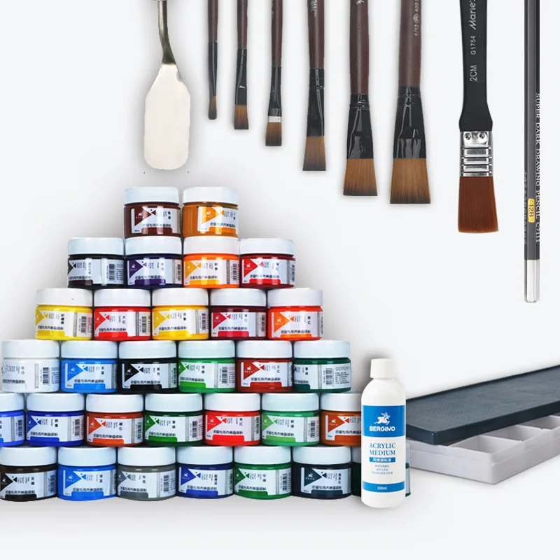 

100ml acrylic bottled 7/12/18/24/32 color art painting set ,acrylic medium +6pc paint brush+palette+spatula