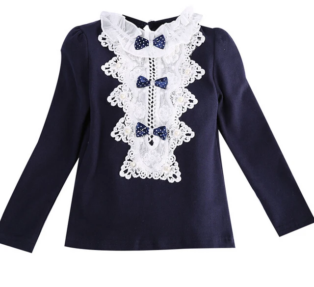 New Cute Princess Baby Kid Girls Bow Tie Lace T Shirts Long Sleeve