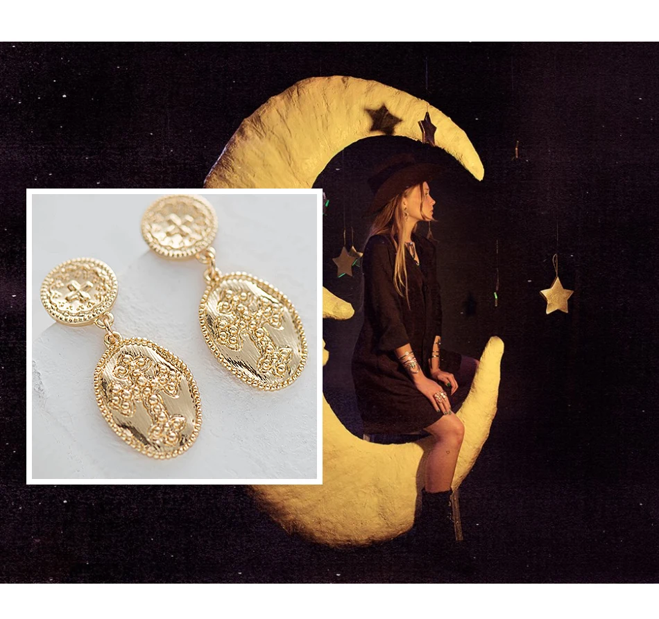 Дикие и свободные ретро монеты круглый кулон Висячие серьги изысканный крест заявка на цвет золота геометрические металлические ювелирные изделия для женщин вечерние