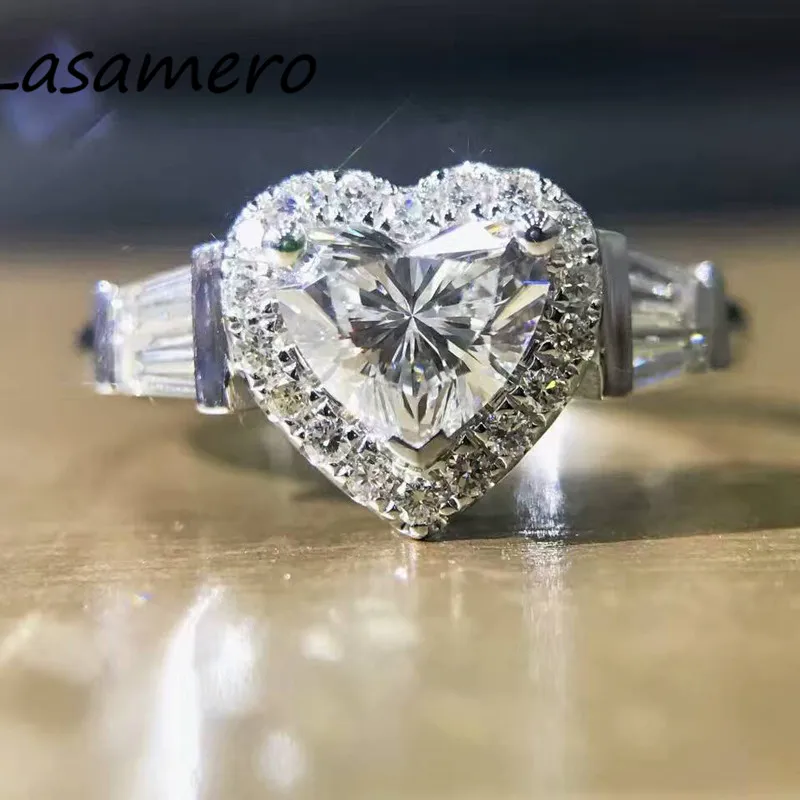 LASAMERO GIA Certificate 1.20CTW Heart Cut Natural Real Diamond Ring Halo Accents 18k Gold Engagement Wedding Promise Stack Ring