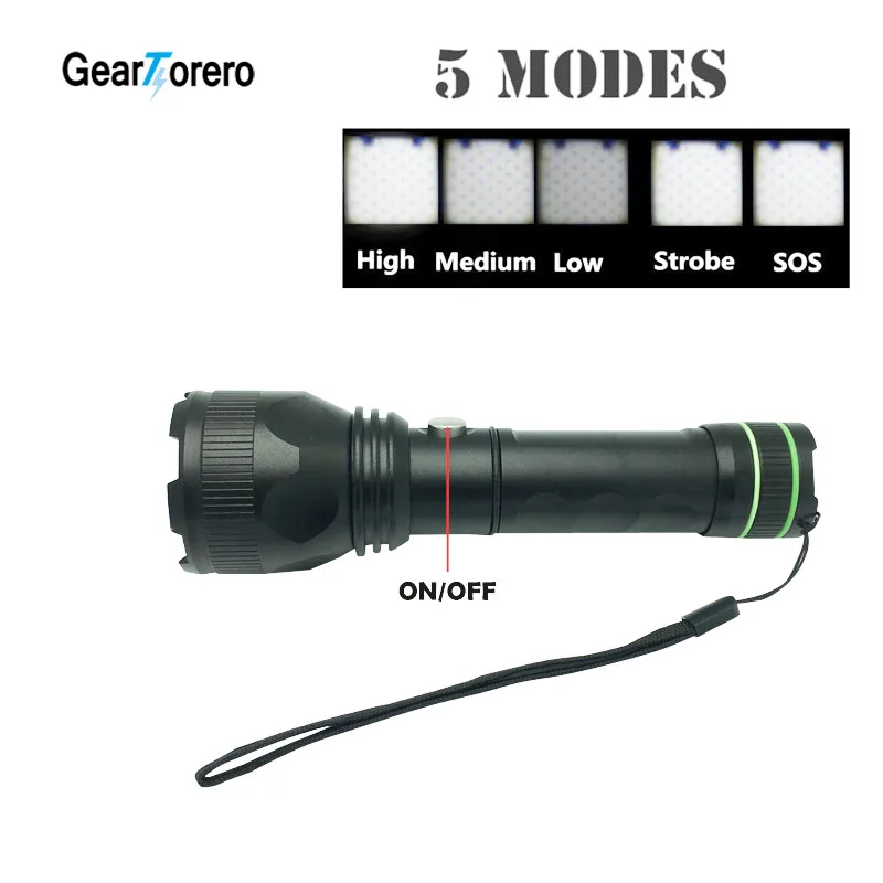 Geartorero Lanterna LED 2000LM 5 Modo de Iluminação De Emergência Interior Super Brilhante Recarregável + Carregador Uso Em Atividades Ao Ar Livre