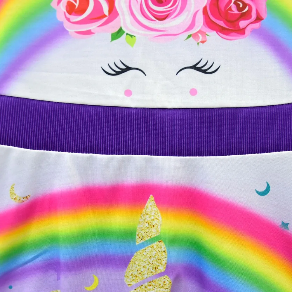 Летнее Радужное платье с цветочным рисунком для девочек, праздничное платье принцессы с единорогом, нарядное детское платье без рукавов с оборками на день рождения